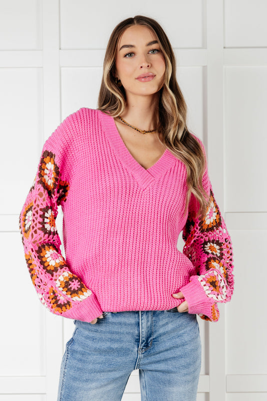 Bloom Crocheted Floral Sleeve Sweater