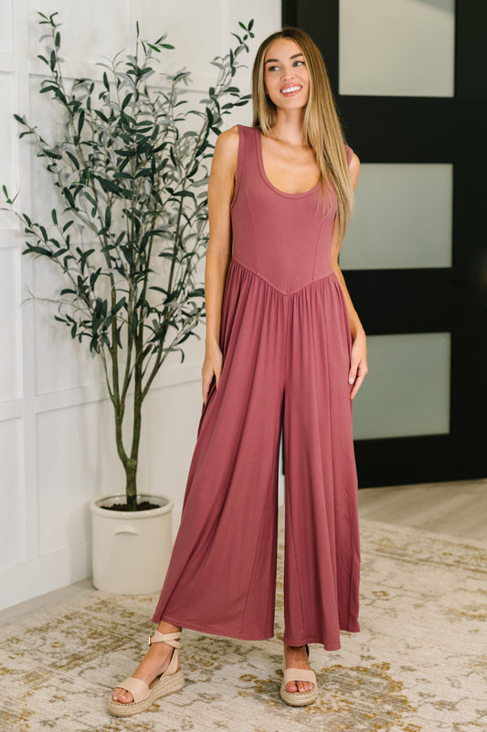 Marsala Basque Waist Wide Leg Jumpsuit