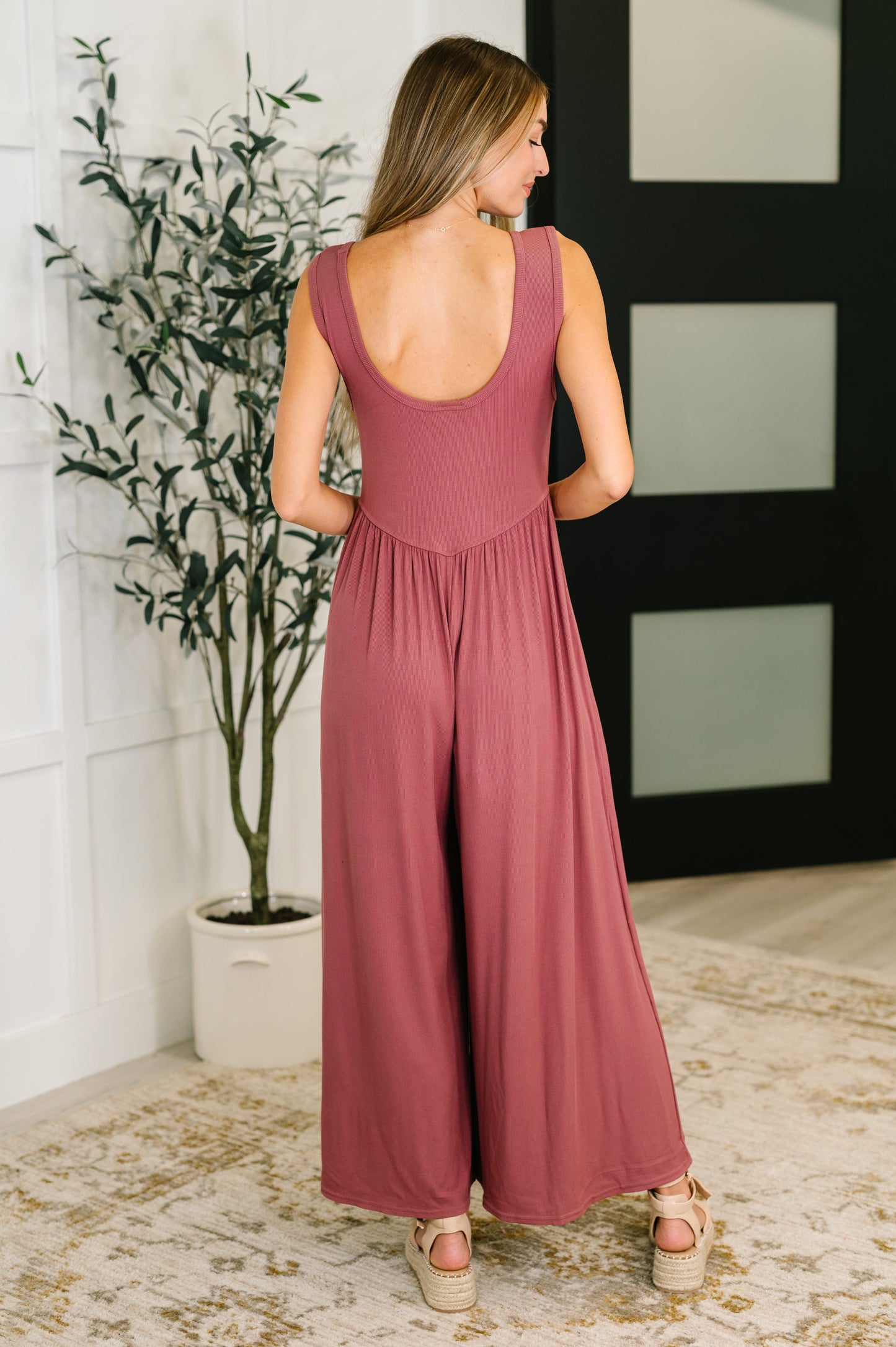 Marsala Basque Waist Wide Leg Jumpsuit