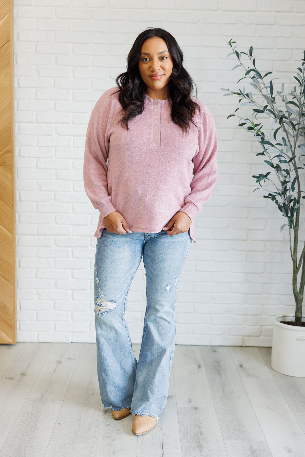 Keeping It Real Brushed Hacci Long Sleeve Top, Rose
