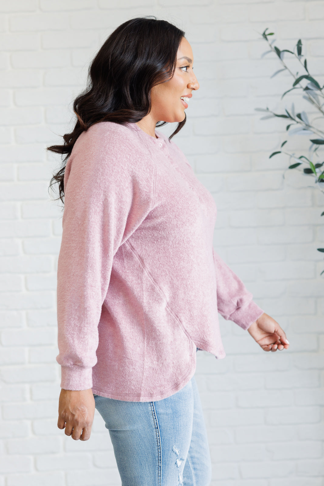 Keeping It Real Brushed Hacci Long Sleeve Top, Rose