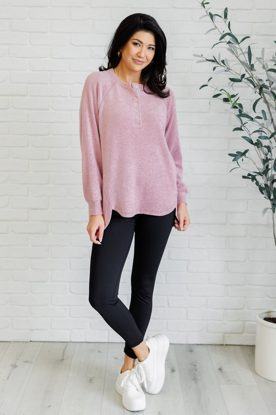 Keeping It Real Brushed Hacci Long Sleeve Top, Rose