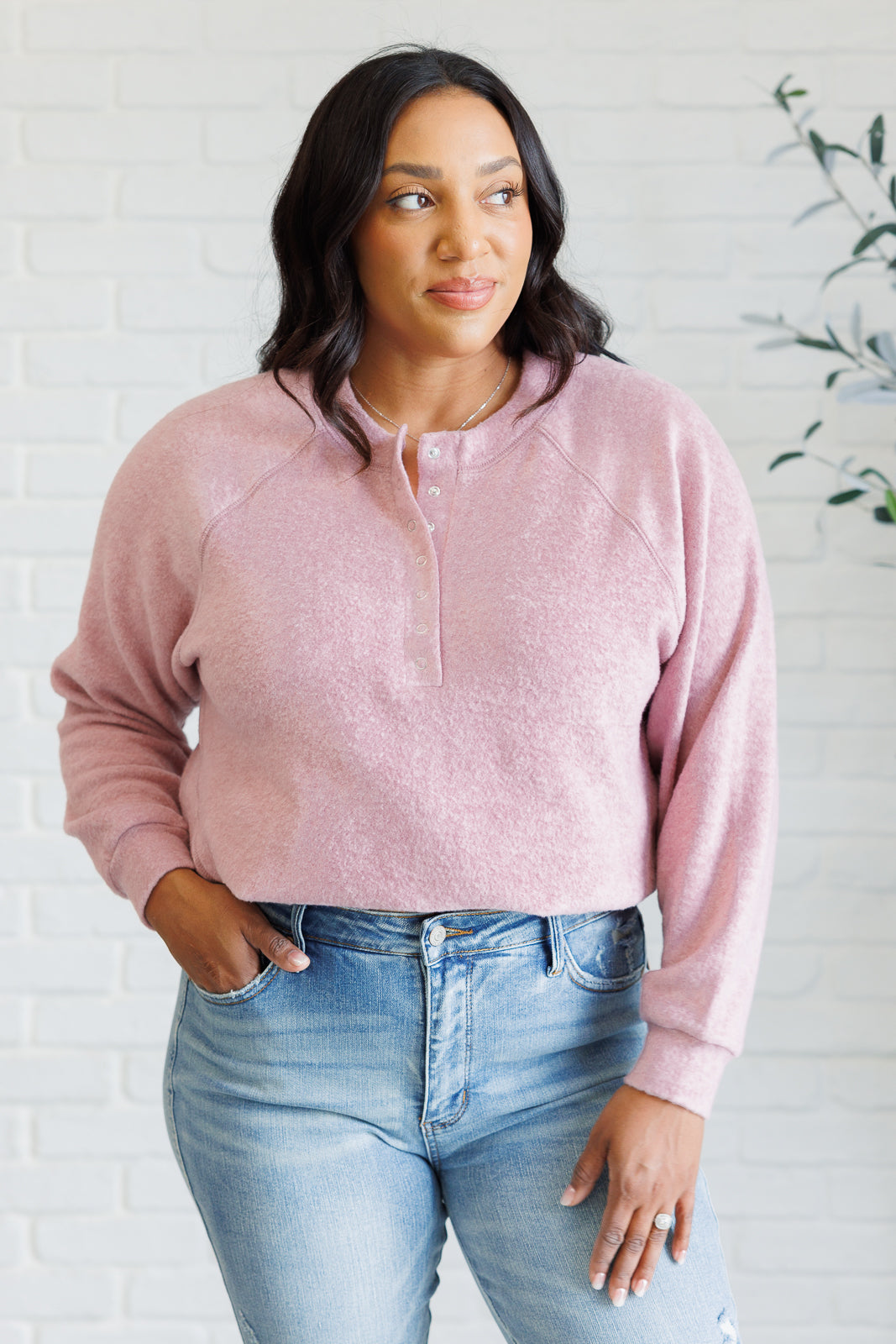 Keeping It Real Brushed Hacci Long Sleeve Top, Rose