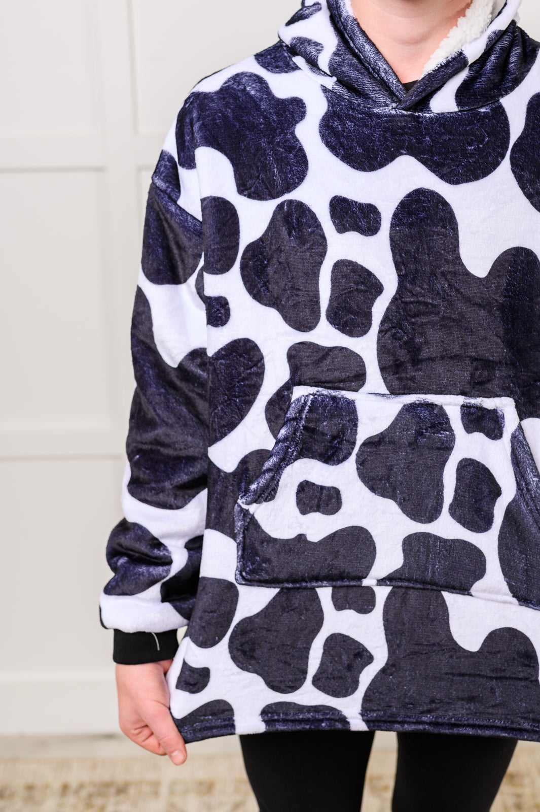 KIDS Oversized Velour Blanket Hoodie, Cow