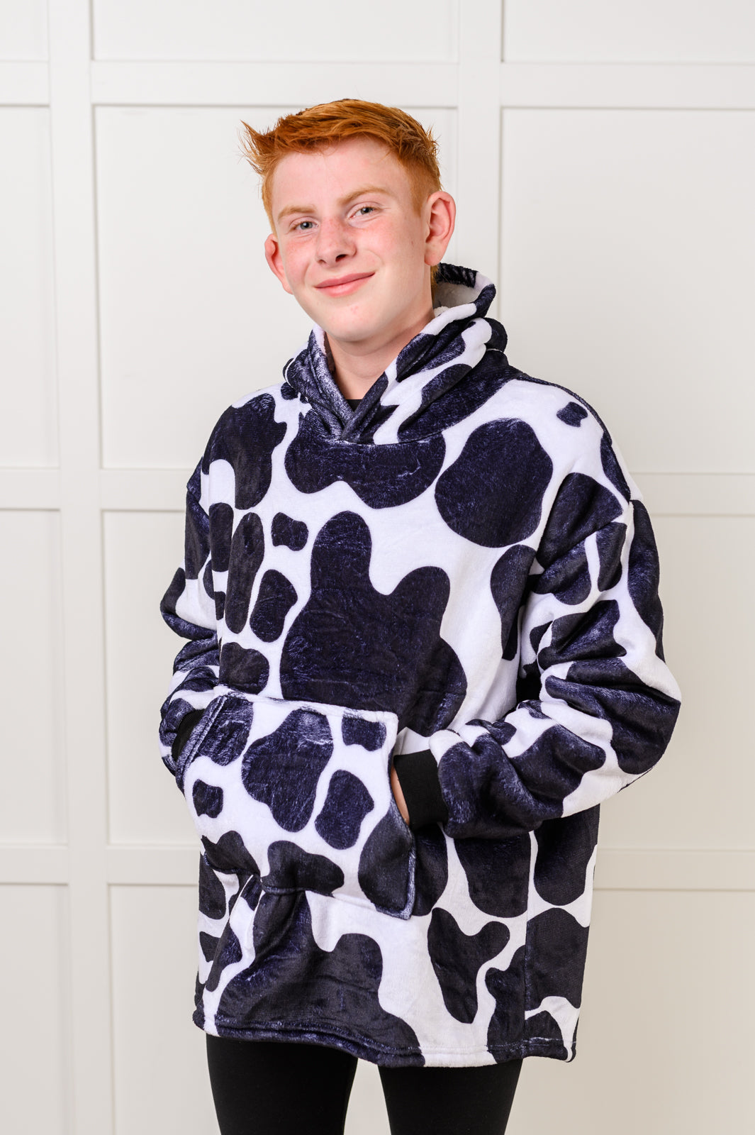 KIDS Oversized Velour Blanket Hoodie, Cow