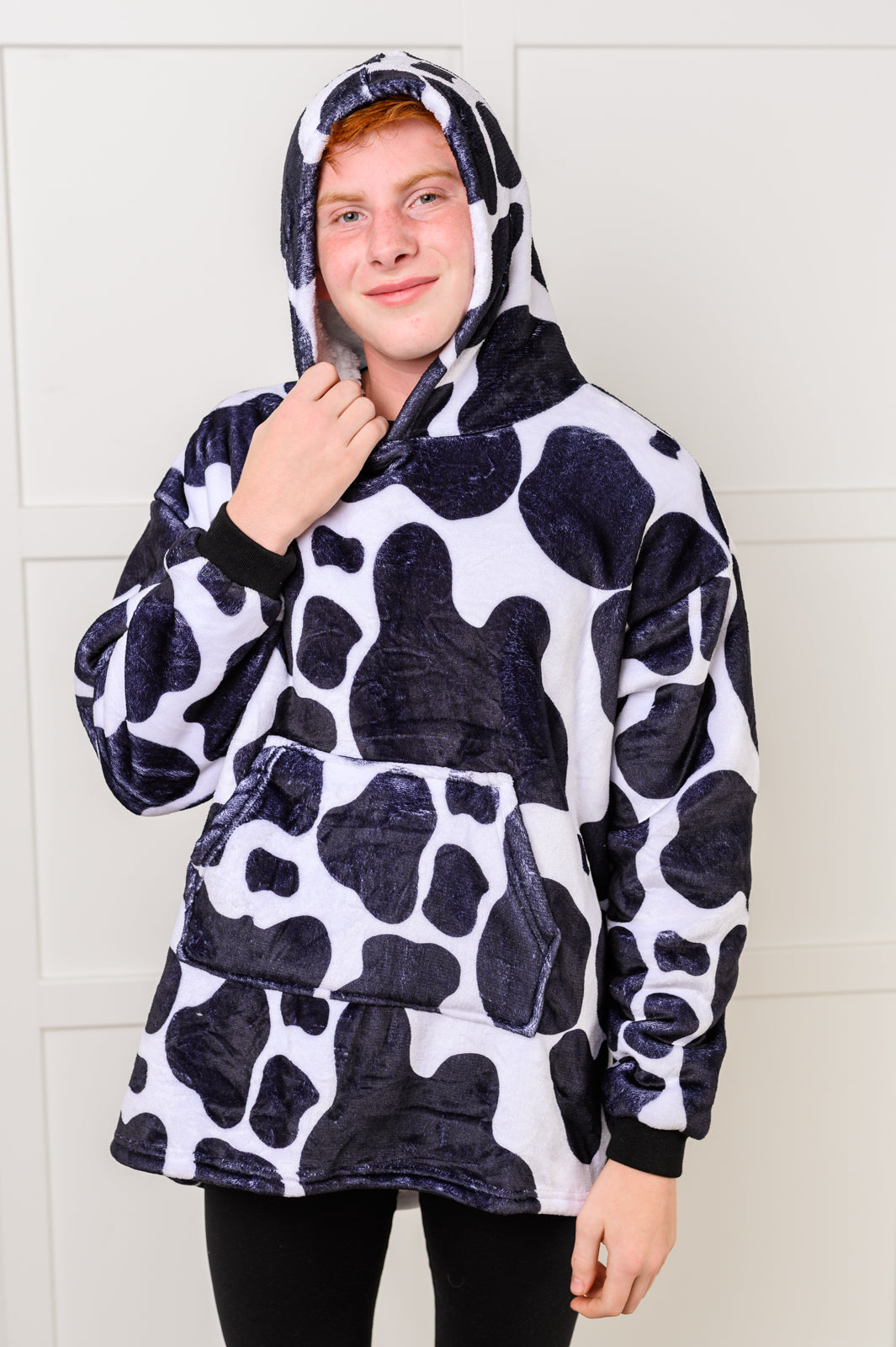 KIDS Oversized Velour Blanket Hoodie, Cow