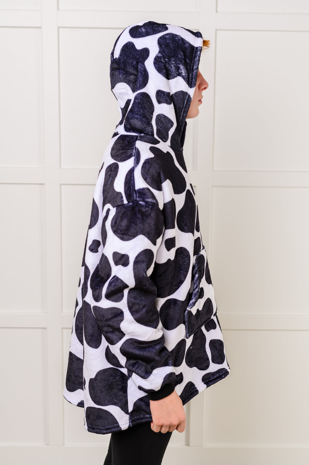 KIDS Oversized Velour Blanket Hoodie, Cow