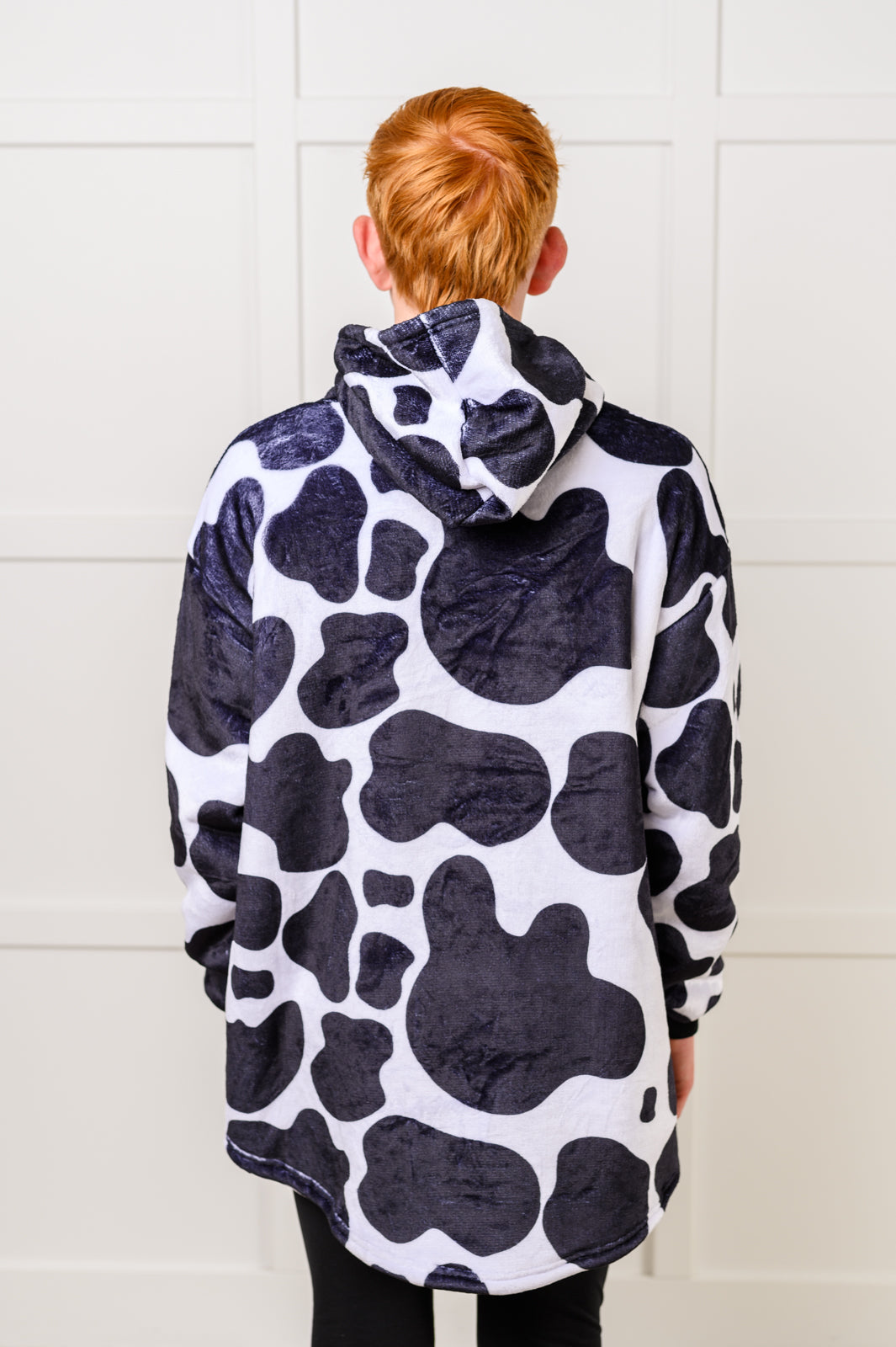 KIDS Oversized Velour Blanket Hoodie, Cow