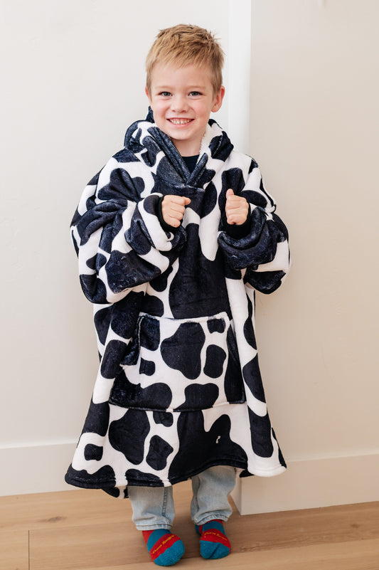 KIDS Oversized Velour Blanket Hoodie, Cow