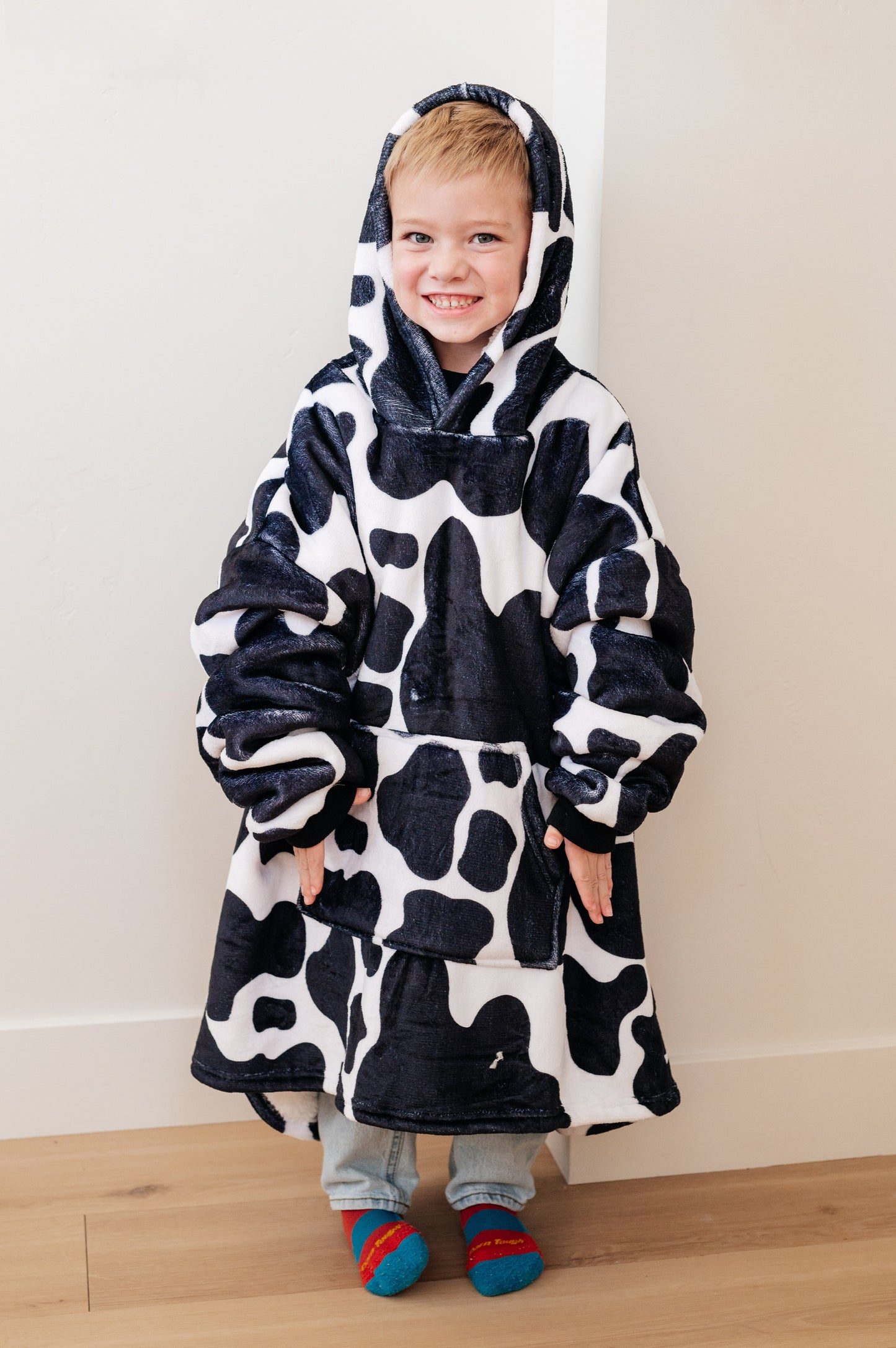 KIDS Oversized Velour Blanket Hoodie, Cow