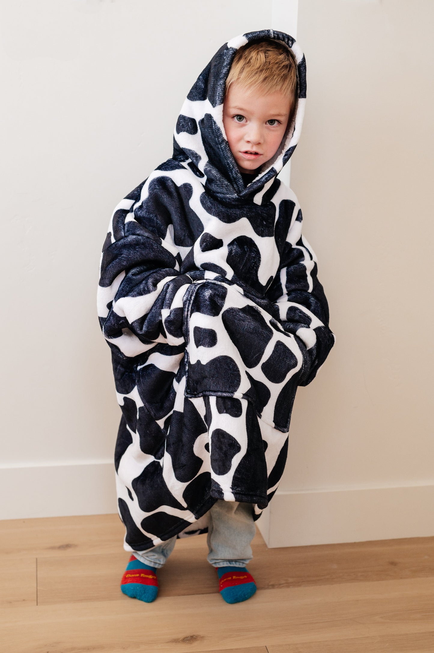 KIDS Oversized Velour Blanket Hoodie, Cow