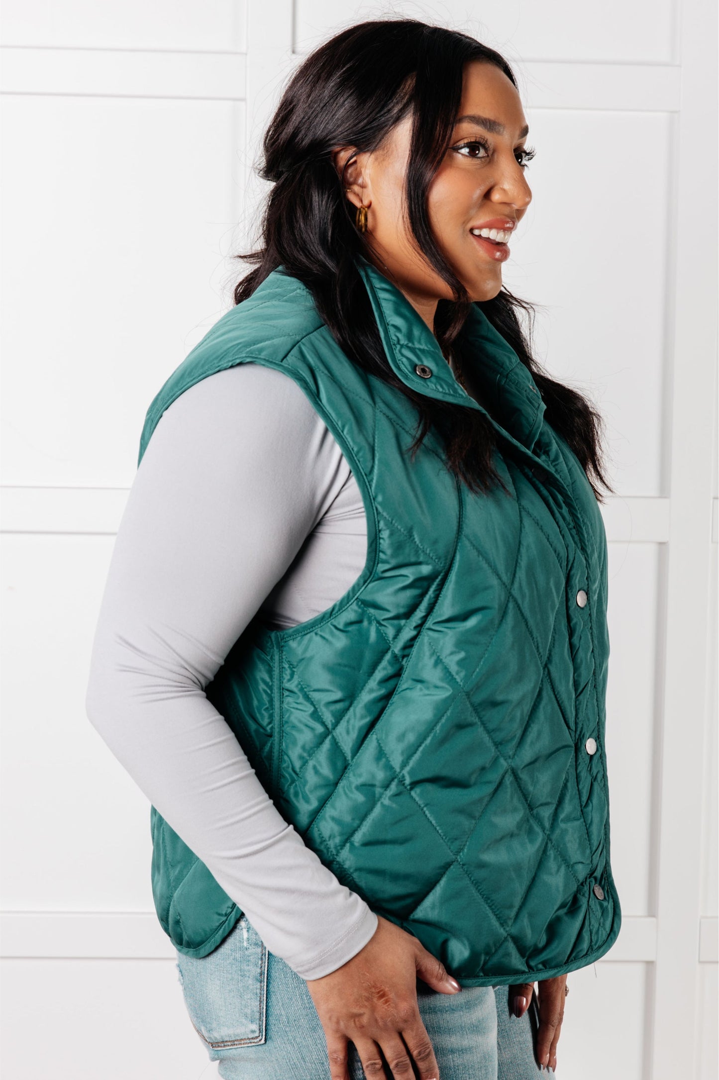 Layering Queen Quilted Puffer Vest, Hunter Green