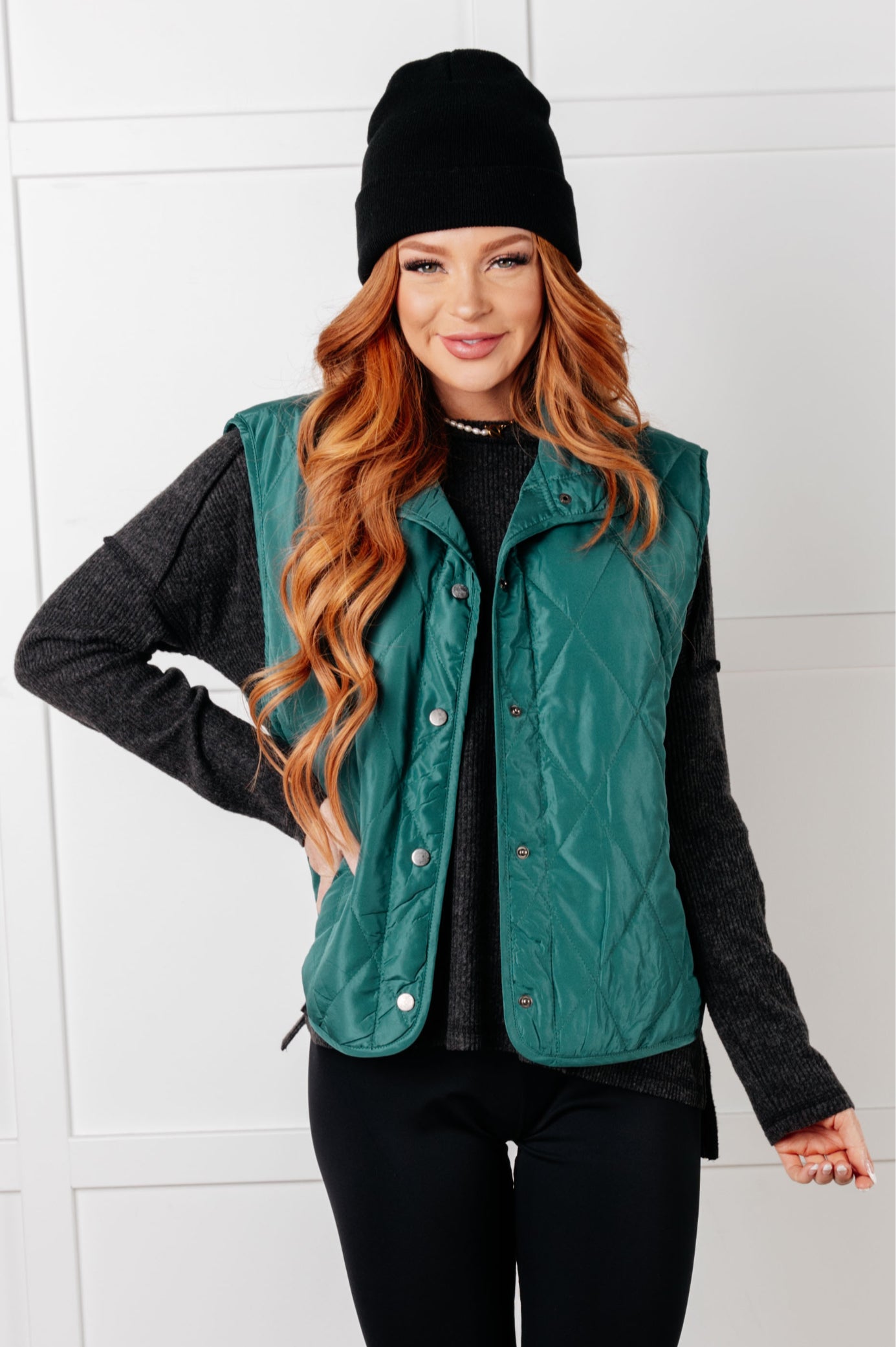 Layering Queen Quilted Puffer Vest, Hunter Green