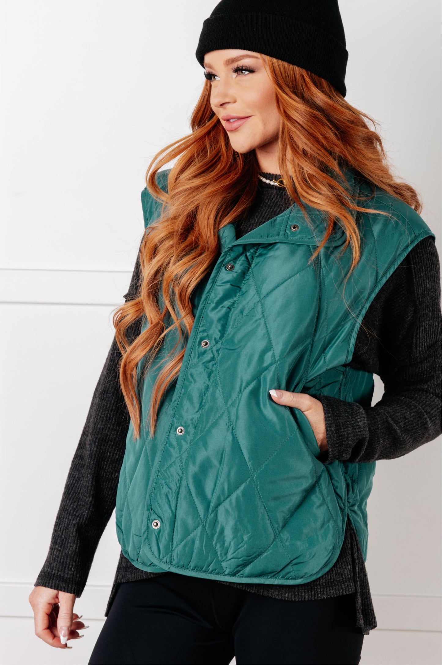 Layering Queen Quilted Puffer Vest, Hunter Green