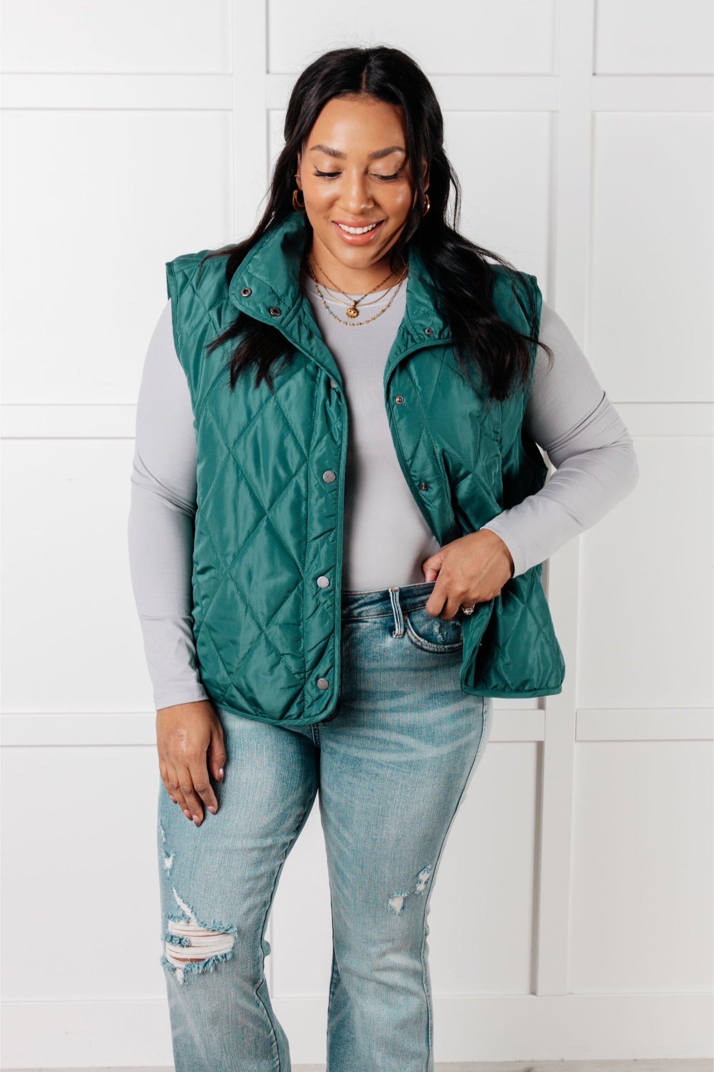 Layering Queen Quilted Puffer Vest, Hunter Green