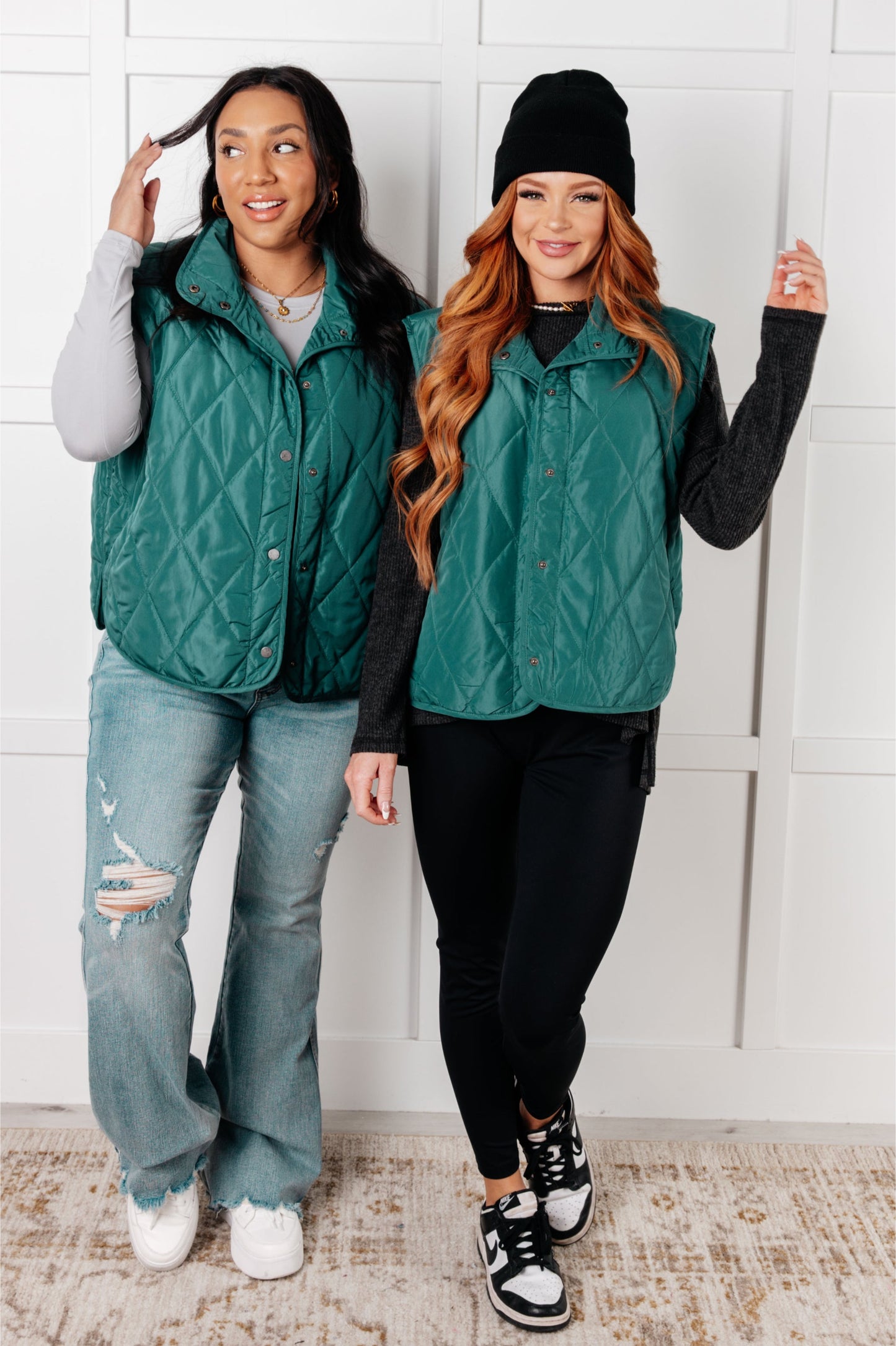 Layering Queen Quilted Puffer Vest, Hunter Green