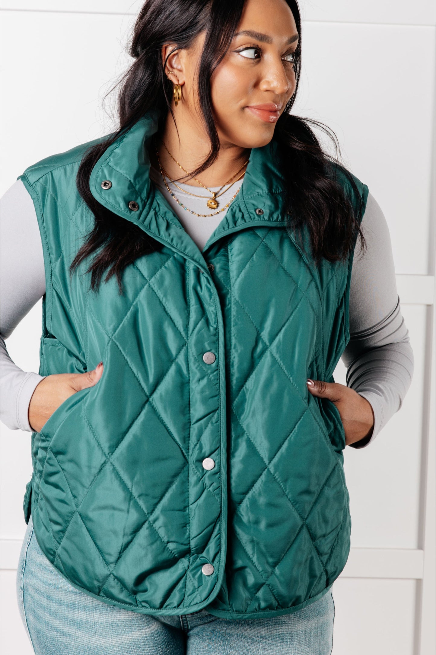 Layering Queen Quilted Puffer Vest, Hunter Green