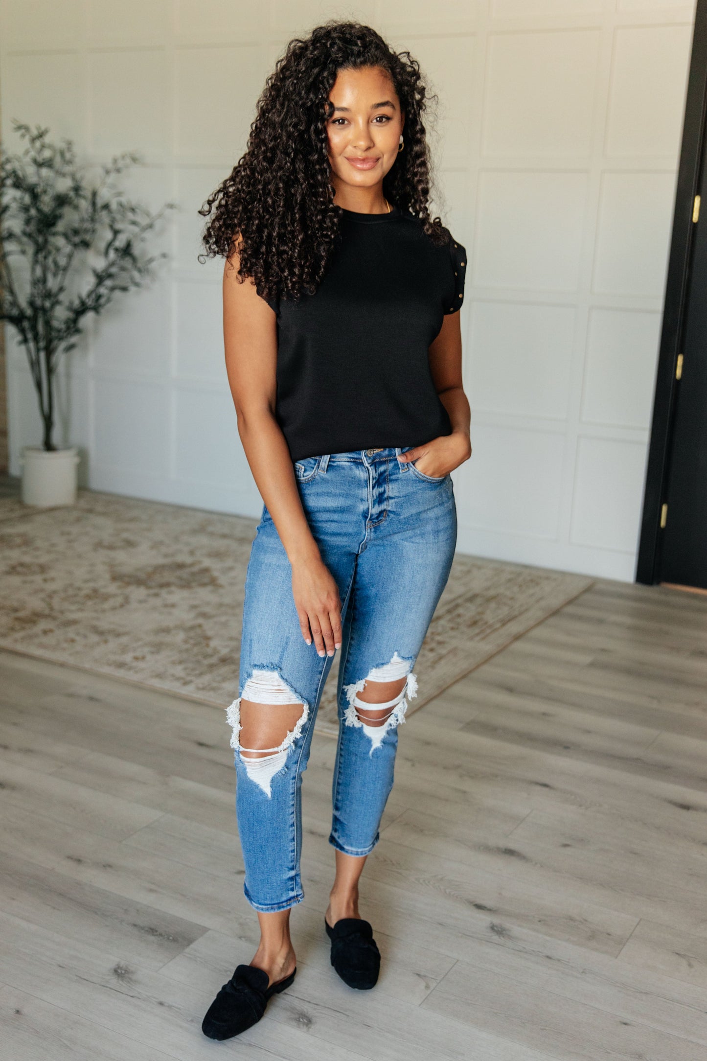 Rebel Studded Cap Sleeve Top