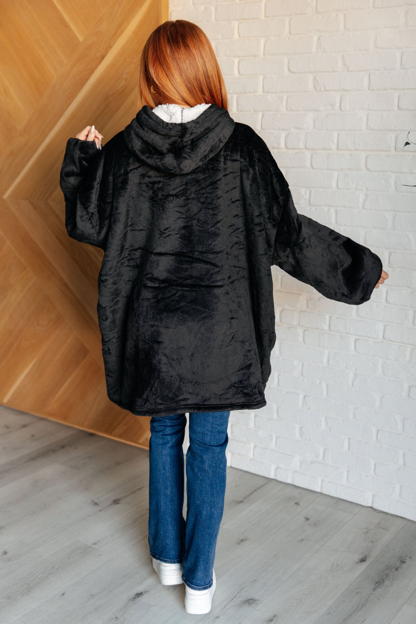 Oversized Velour Blanket Hoodie, Black