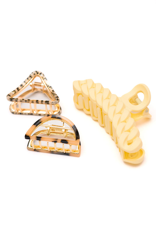 Tortoise & Gold Hair Claw Clips, 3-Pack