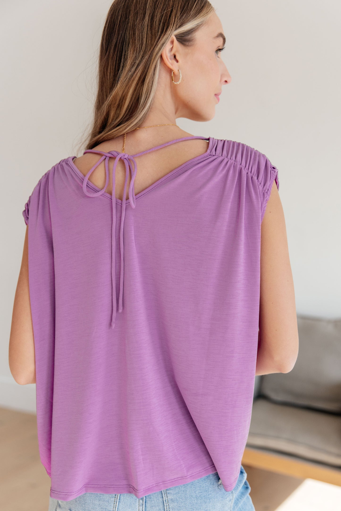 Bloom Ruched Cap Sleeve Top, Lavender