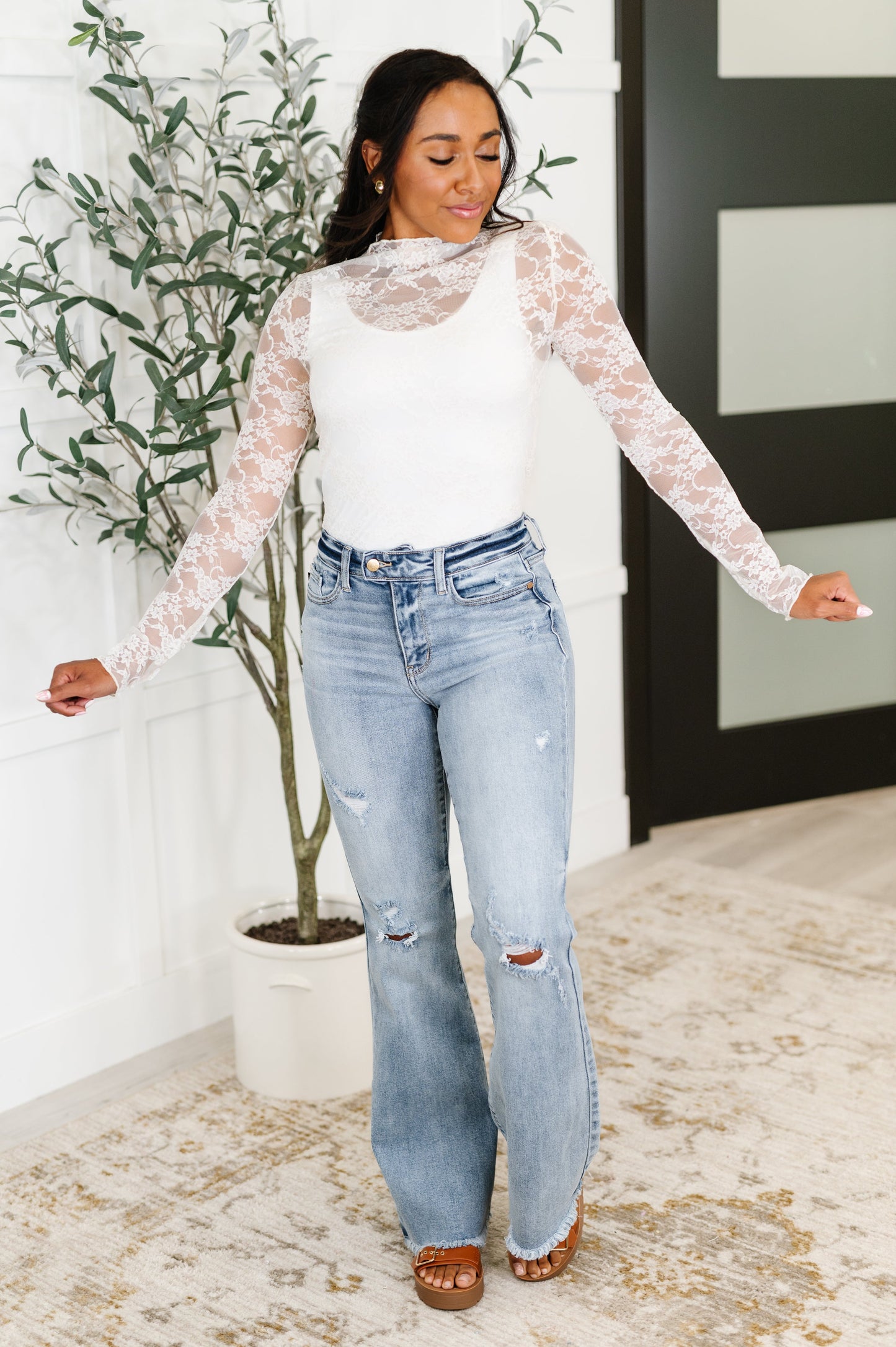 Sheer Intentions Lace Layering Top, Ivory