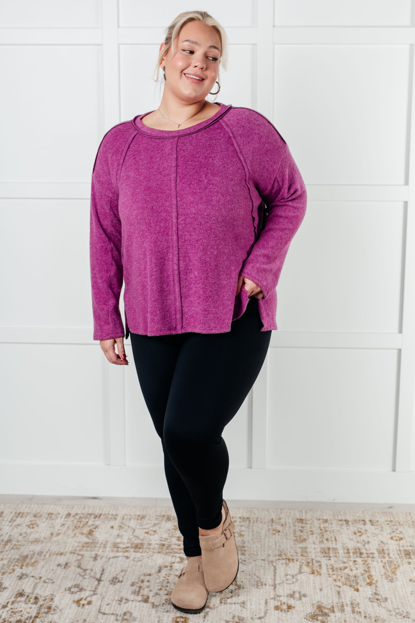 Simple Silhouette Brushed Hacci Sweater, Light Plum