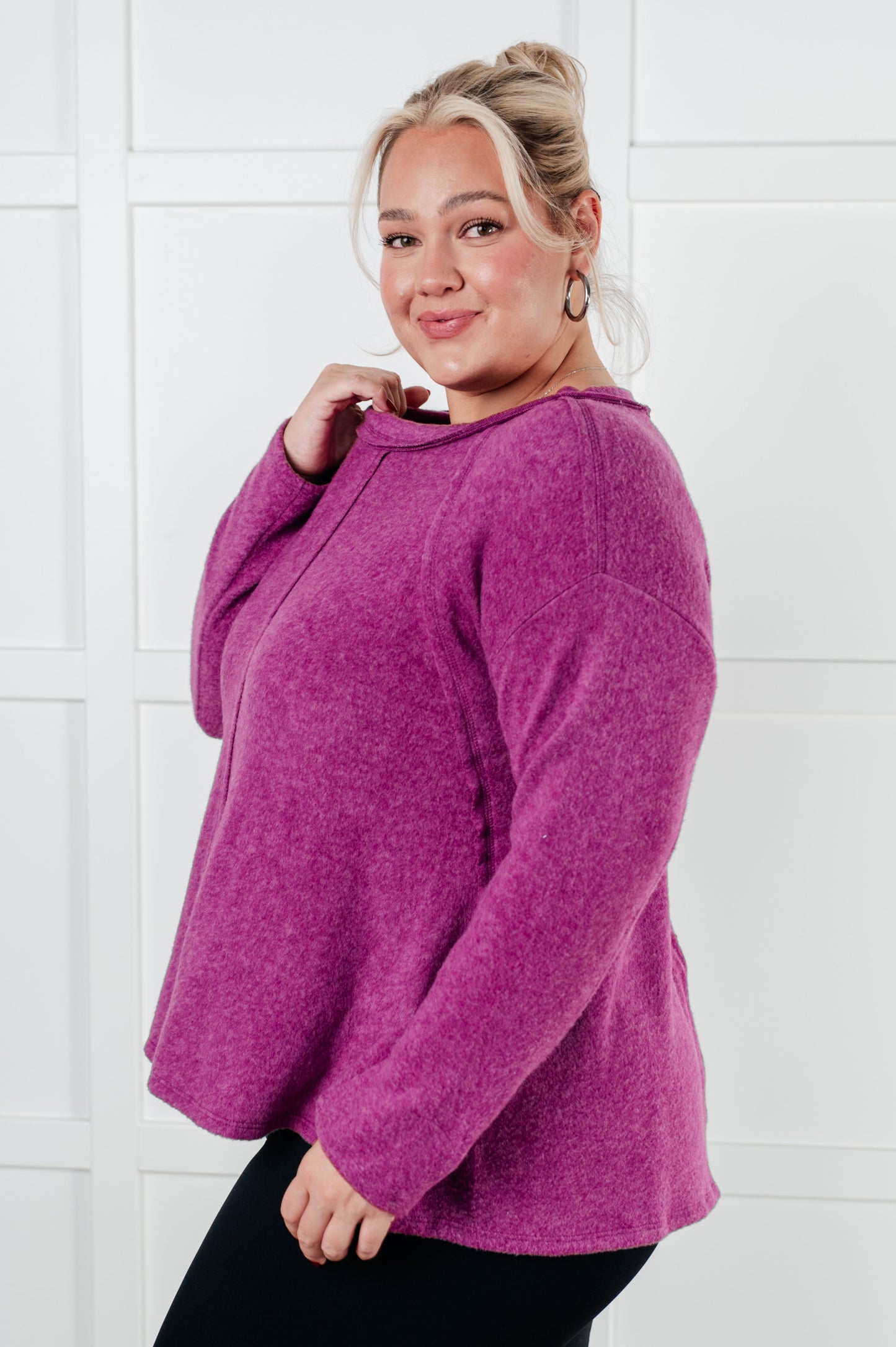 Simple Silhouette Brushed Hacci Sweater, Light Plum