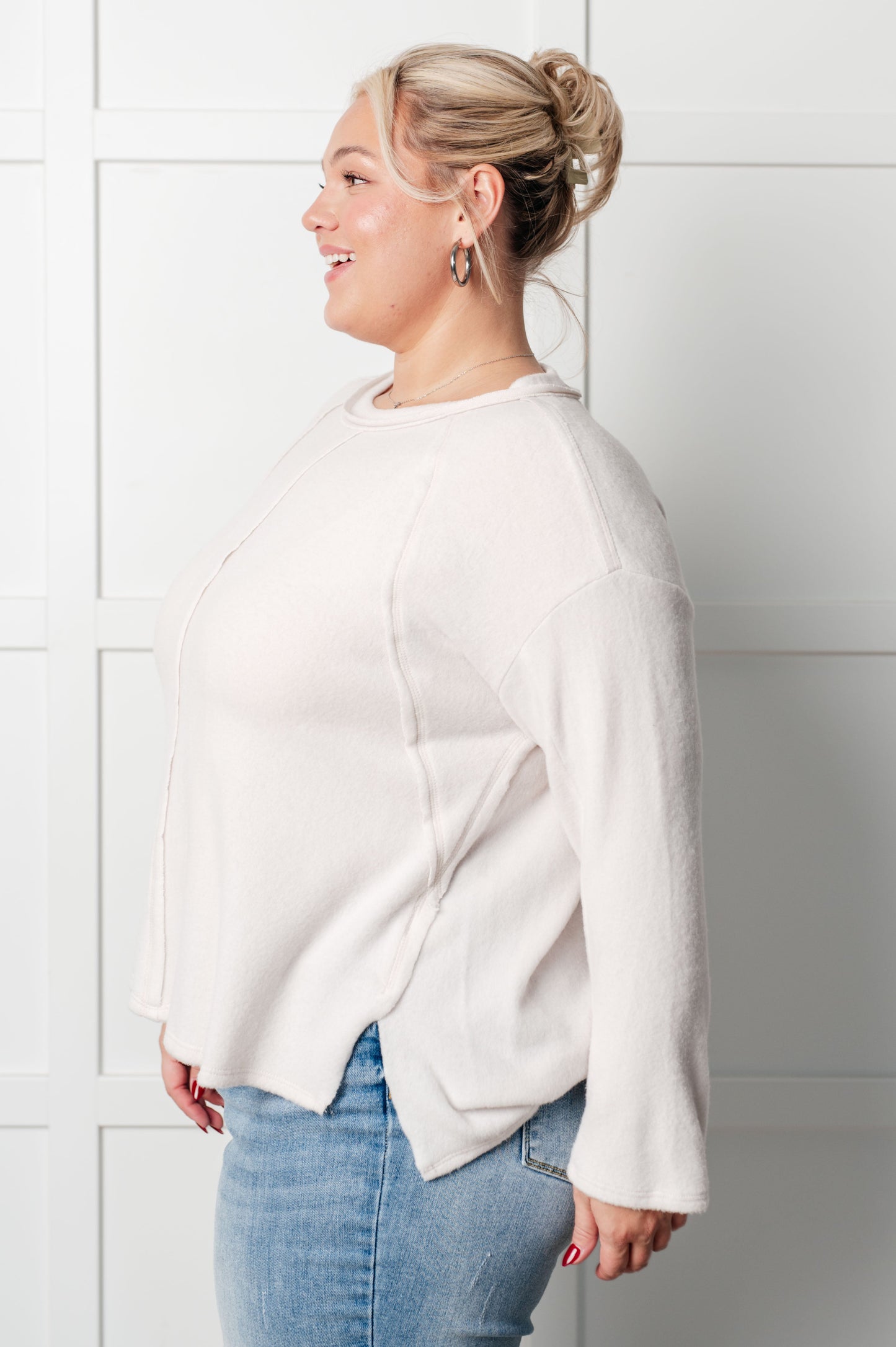 Simple Silhouette Brushed Hacci Sweater, Sand Beige