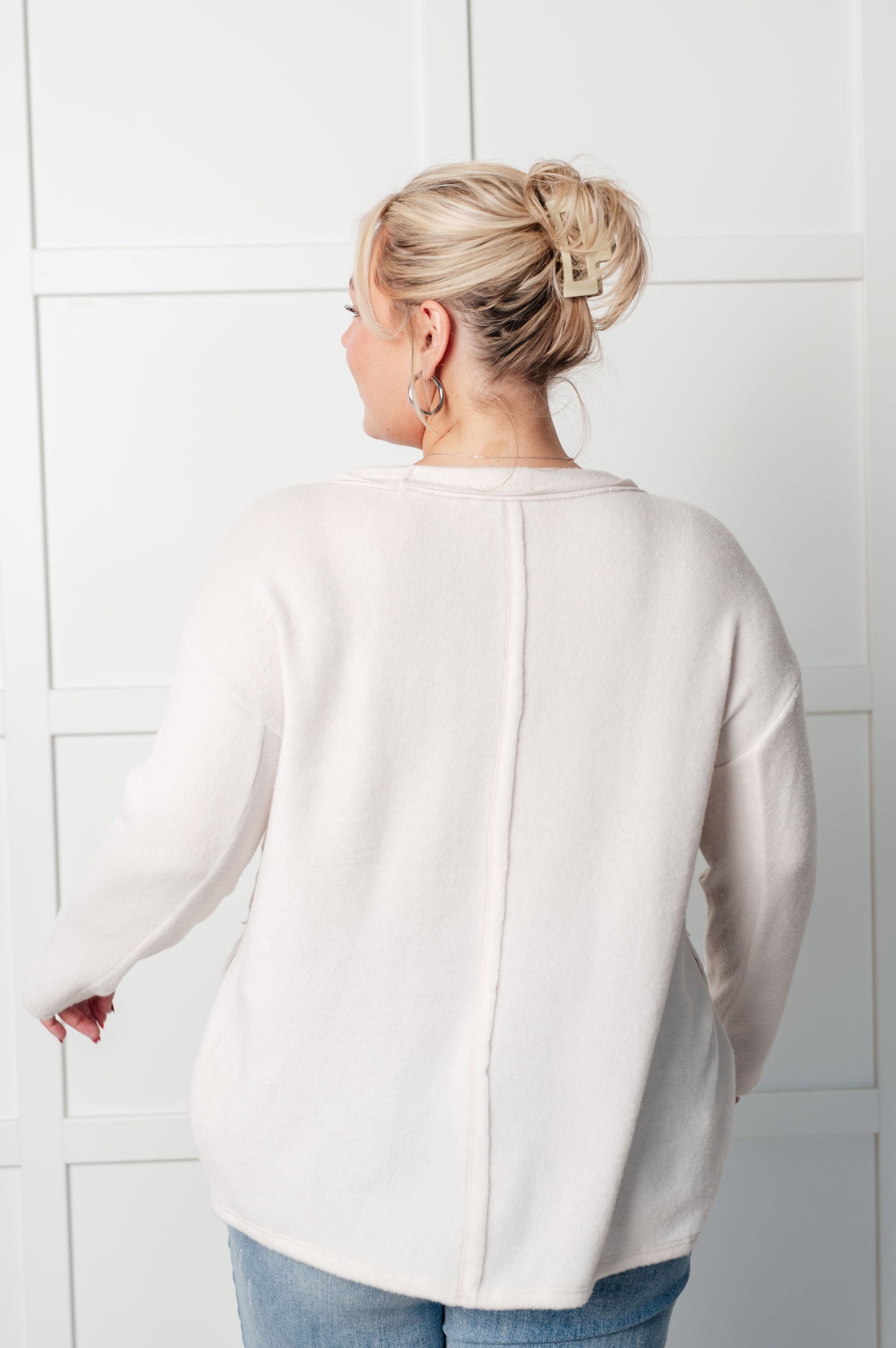 Simple Silhouette Brushed Hacci Sweater, Sand Beige