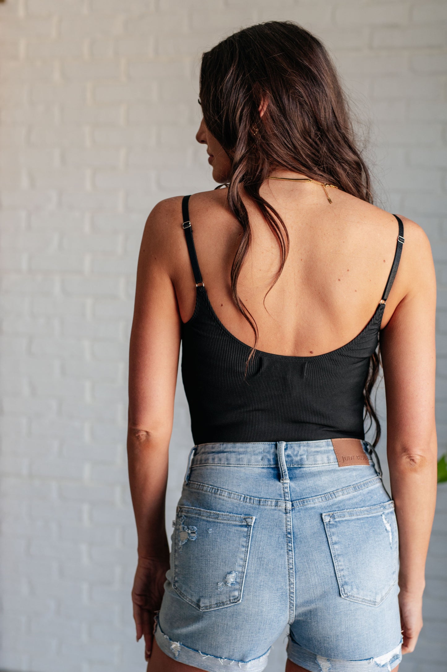 Noir Spaghetti Strap Henley Bodysuit