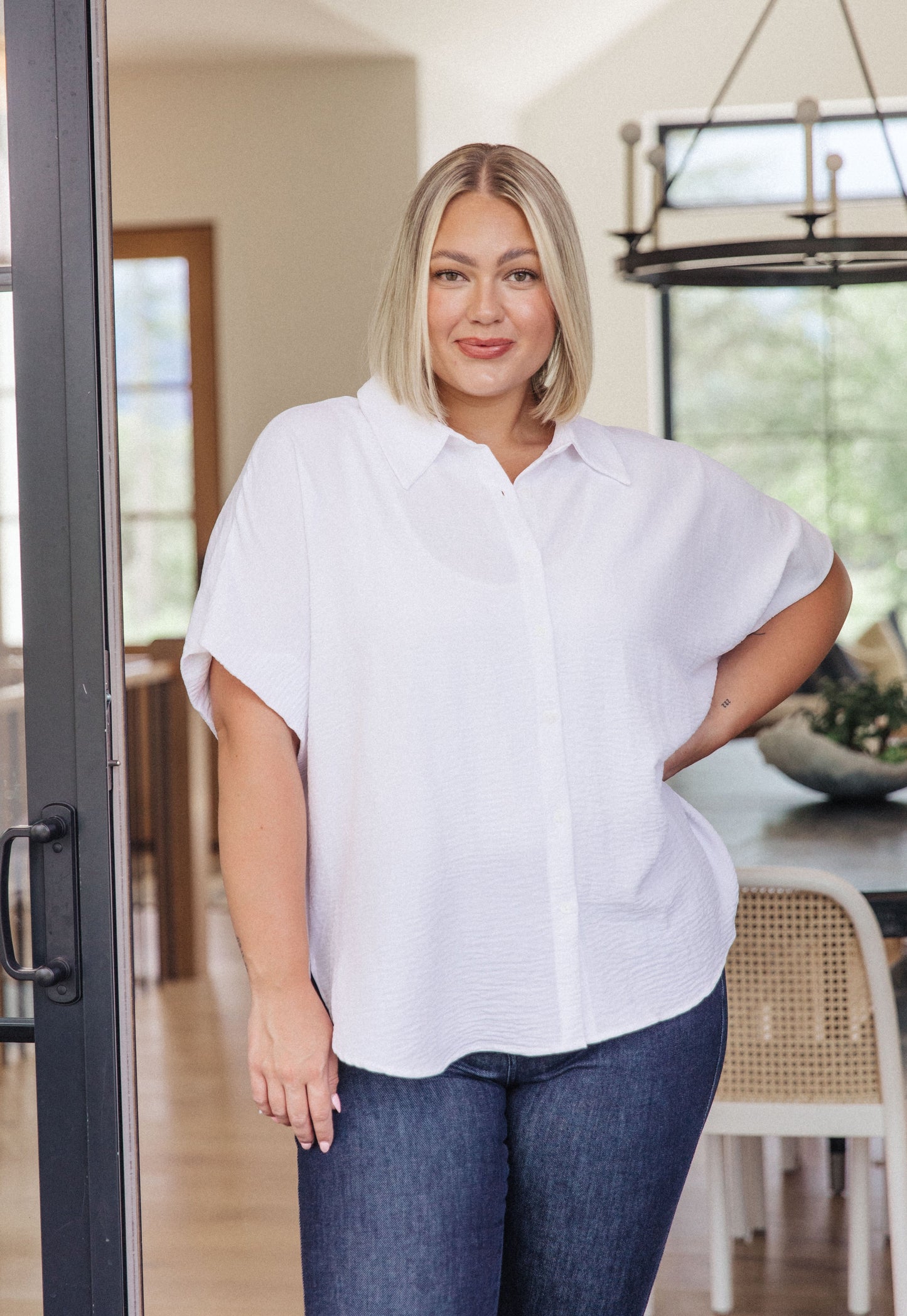 Sweet Simplicity Button Front Blouse, White