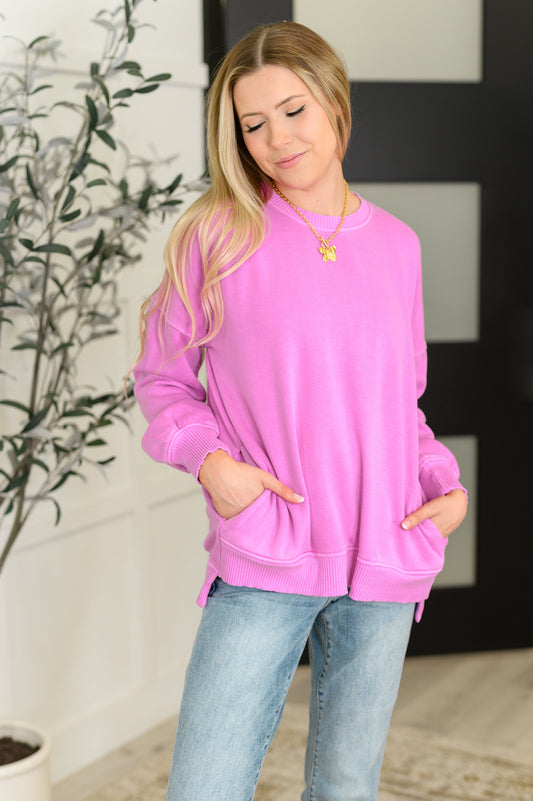 French Terry Pullover with Pockets, Bright Mauve
