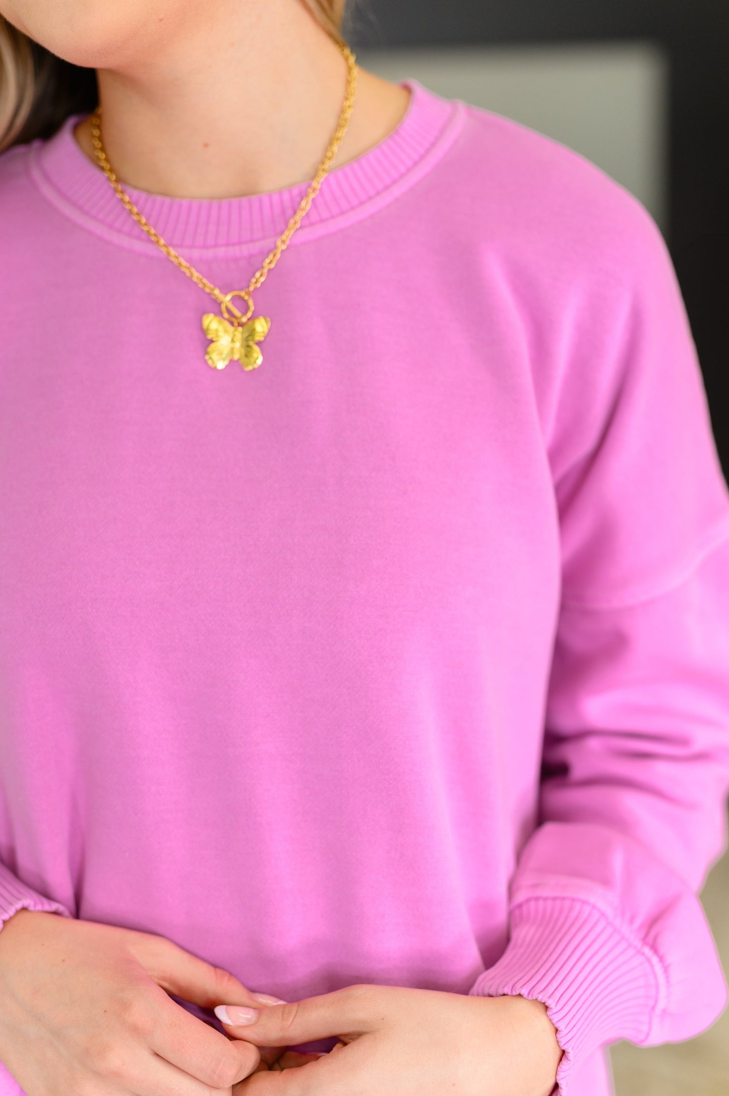 French Terry Pullover with Pockets, Bright Mauve