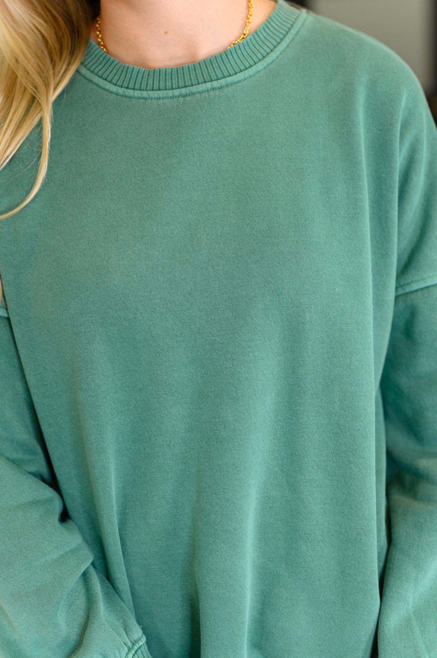 French Terry Pullover with Pockets, Dark Green