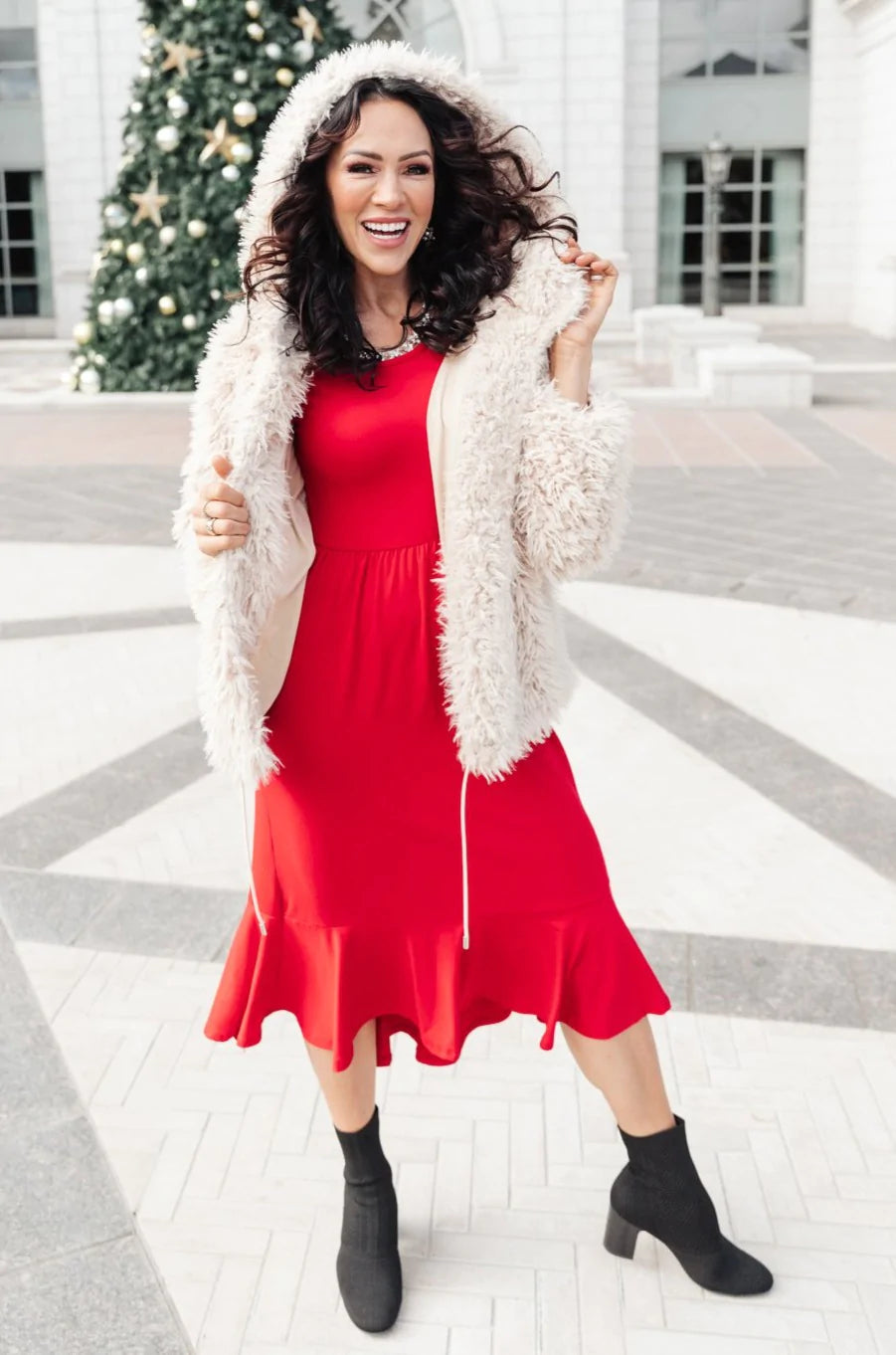 Cloudy Skies Midi Dress, Crimson