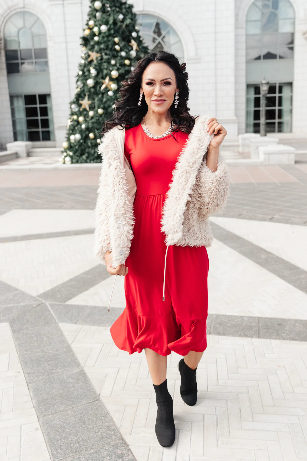 Cloudy Skies Midi Dress, Crimson