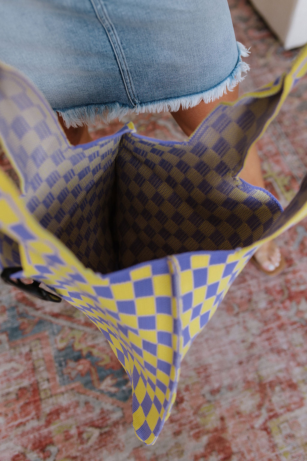 Checkerboard Lazy Wind Big Bag, Lilac & Yellow