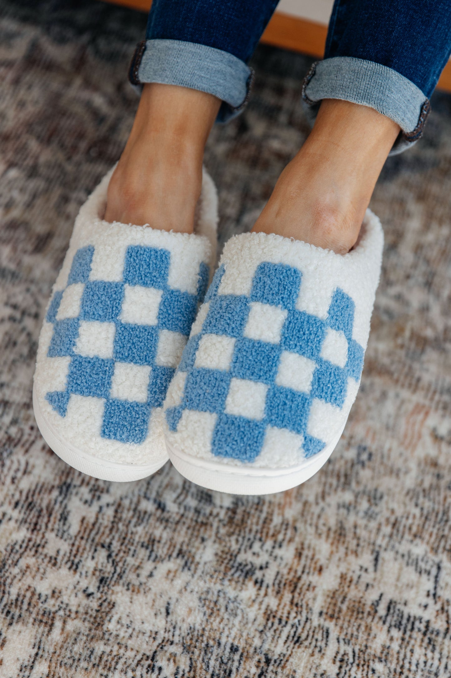 Checked Out Slippers, Blue