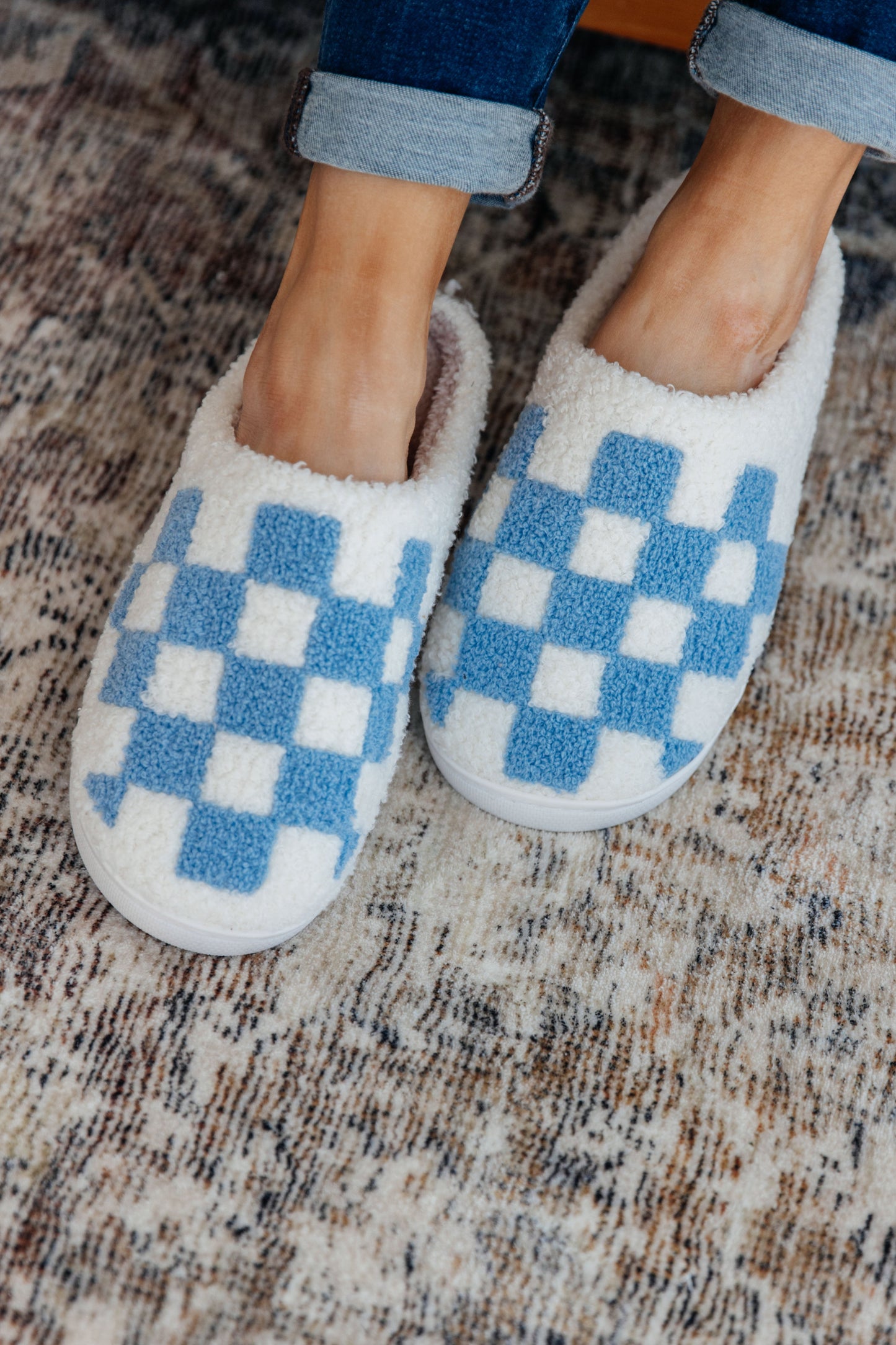 Checked Out Slippers, Blue