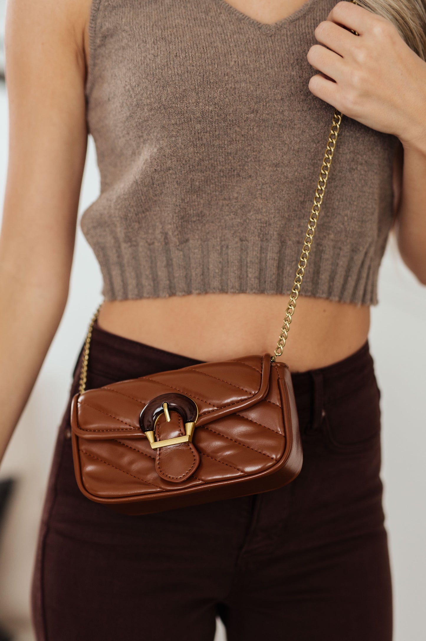 Classic Beauty Quilted Crossbody Clutch, Brown