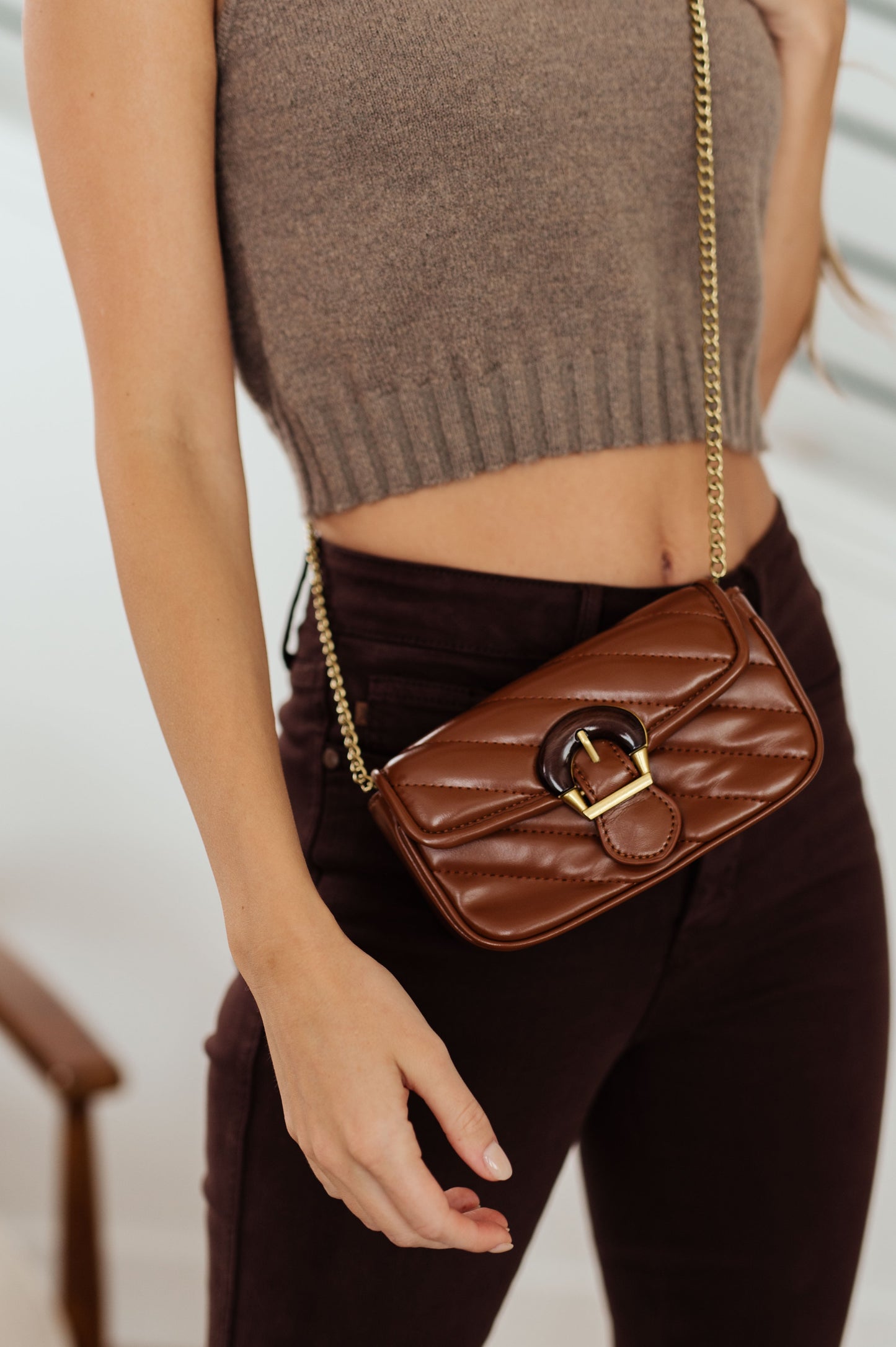 Classic Beauty Quilted Crossbody Clutch, Brown