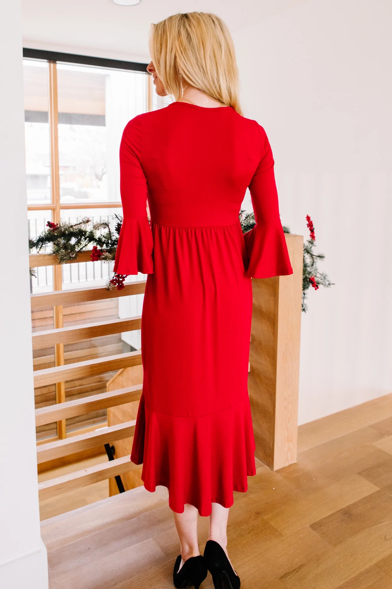 Cloudy Skies Midi Dress, Crimson