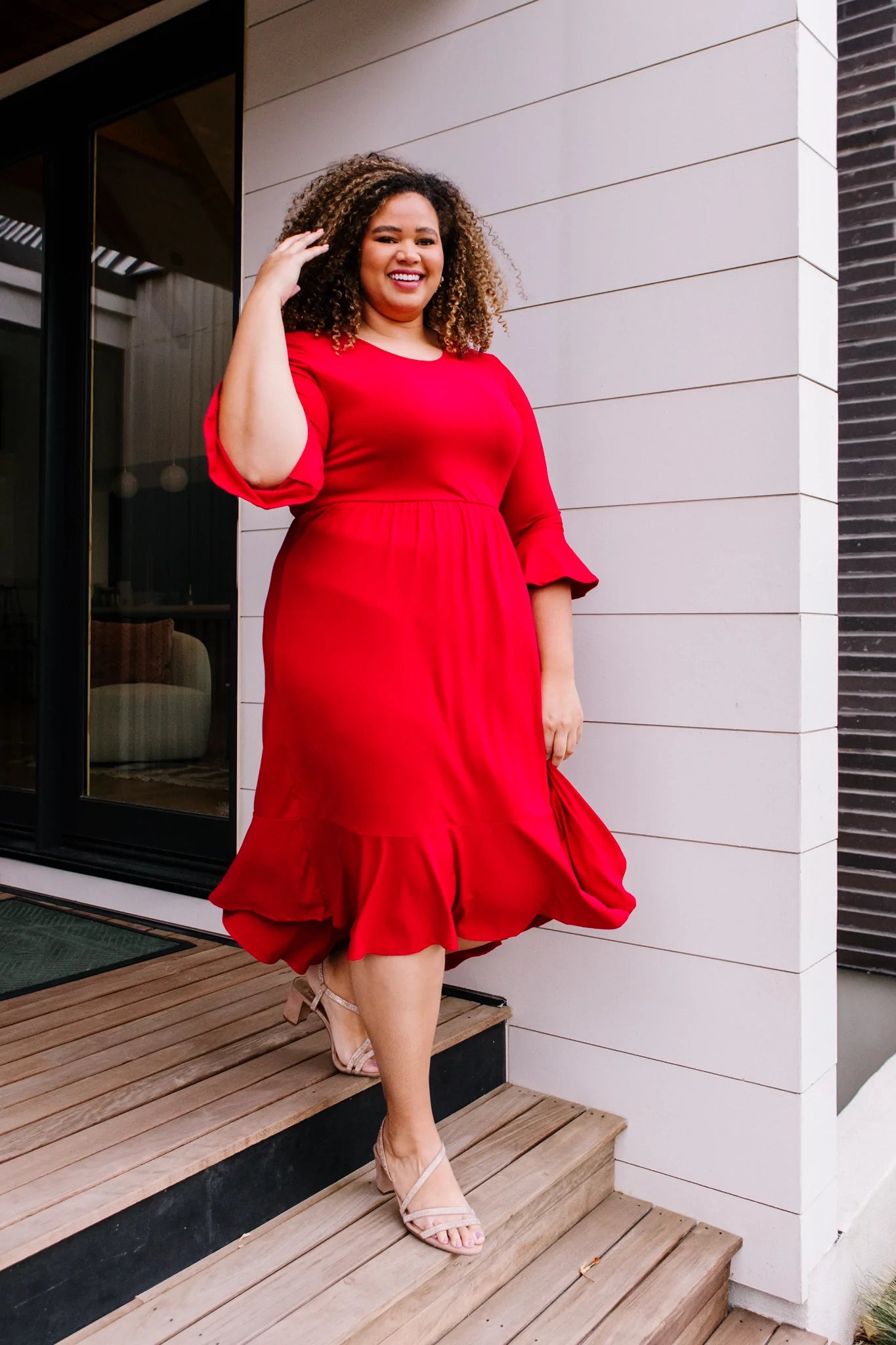 Cloudy Skies Midi Dress, Crimson