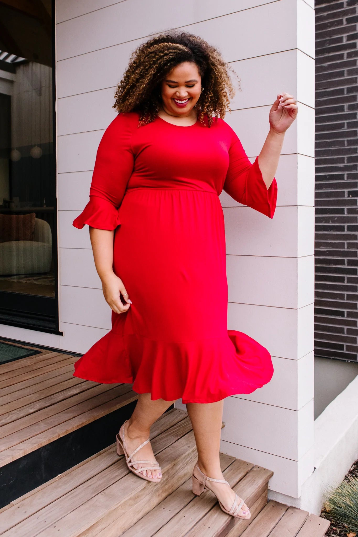 Cloudy Skies Midi Dress, Crimson