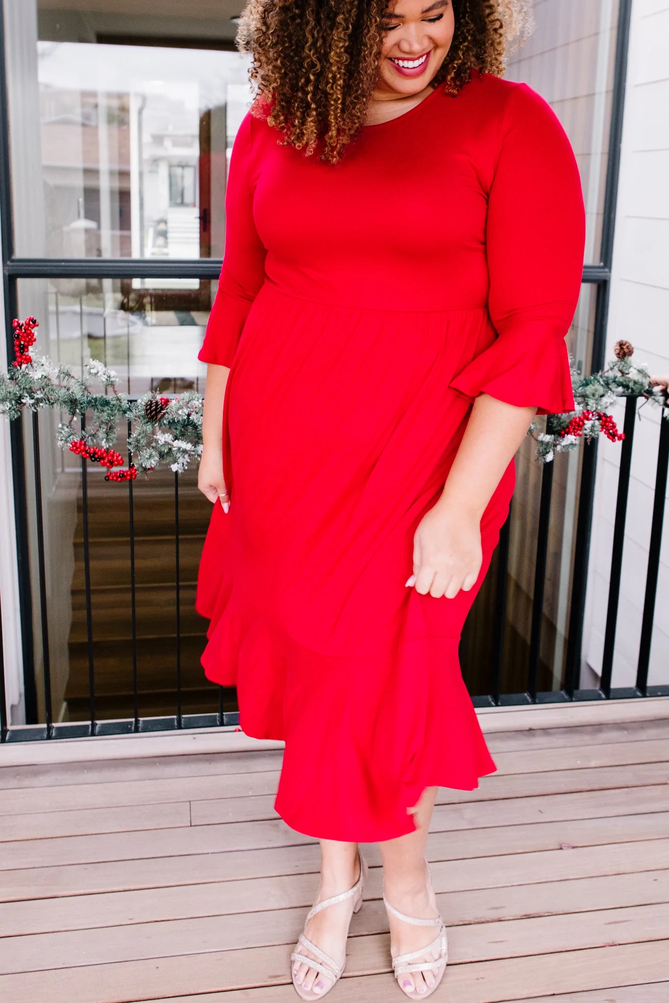 Cloudy Skies Midi Dress, Crimson