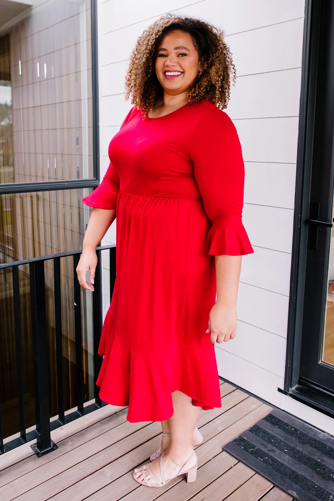 Cloudy Skies Midi Dress, Crimson