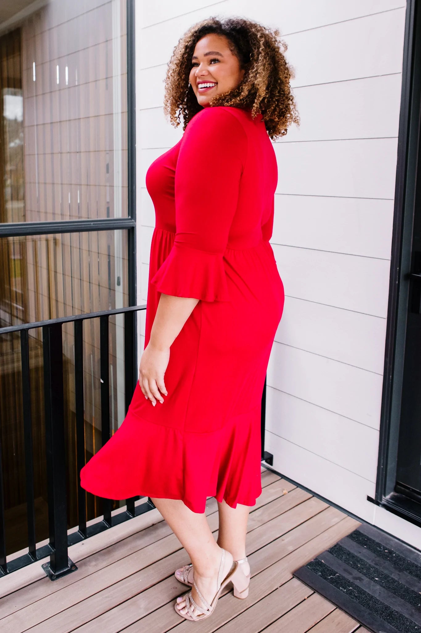 Cloudy Skies Midi Dress, Crimson