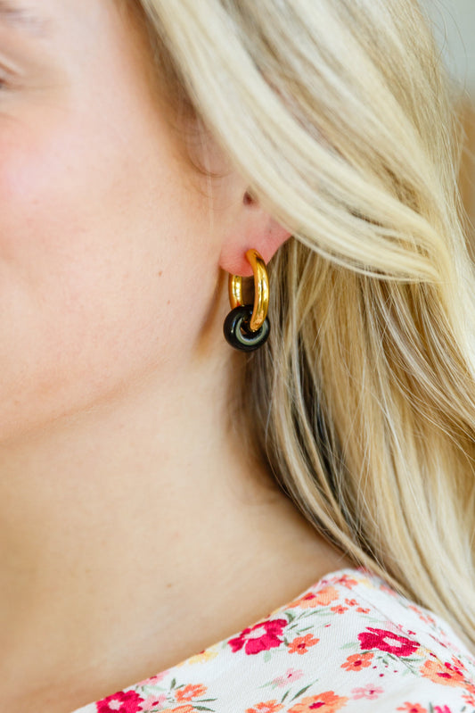 18K Gold-Plated Black & Gold Beaded Huggie Earrings