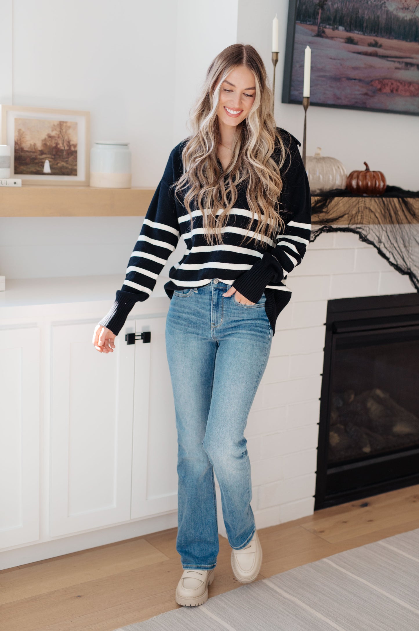 From Here On Out Striped Collared Sweater